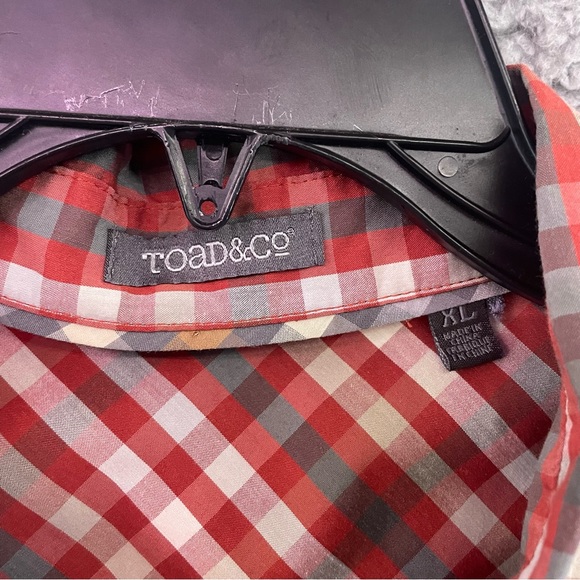 Toad & Co Shirt Mens XL Plaid Red Gray Long Sleeve Button Down Lightweight - Picture 8 of 11